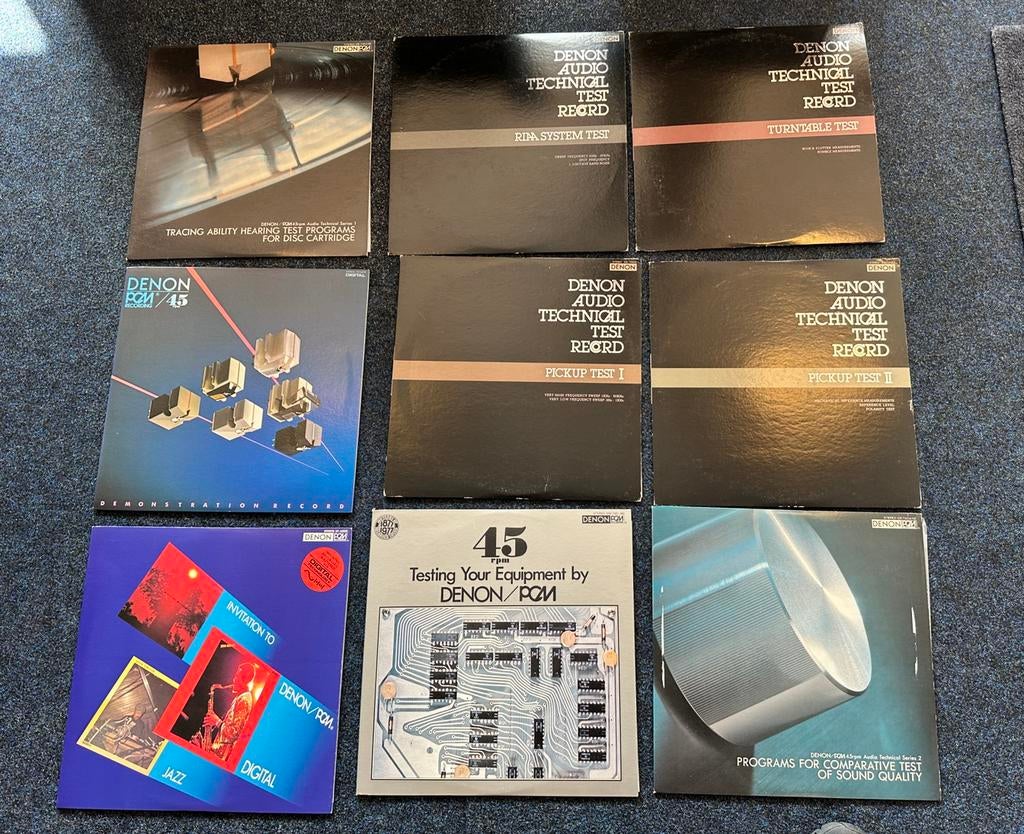 Complete set: 9 originele Denon Audio Technical Test Records, Ophalen of Verzenden, Gebruikt, 12 inch