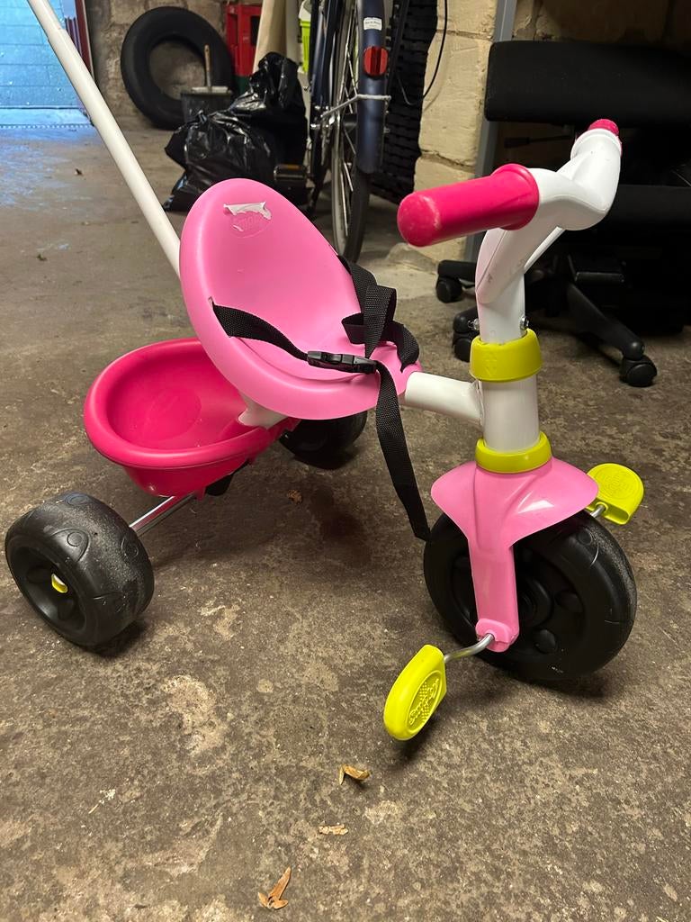 Smoby  Roze driewieler met duwstang, Ophalen, Gebruikt, Duwstang