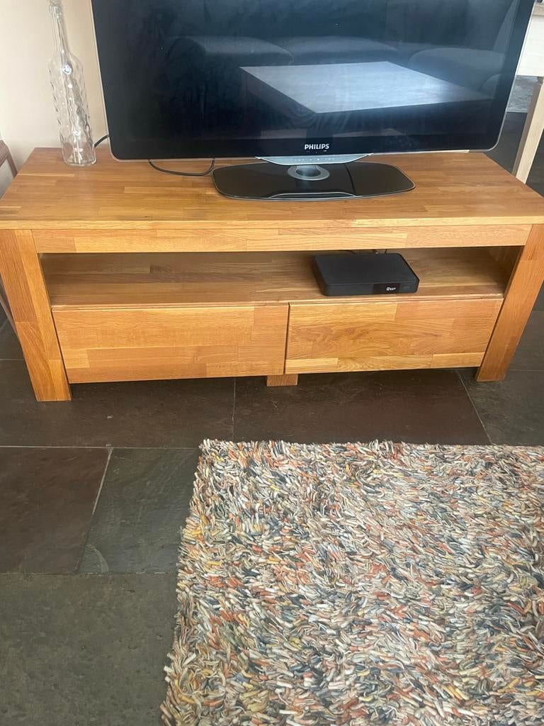 Massief Houten Tv-Meubel met Lades, Ophalen, Gebruikt, 100 tot 150 cm, Minder dan 100 cm