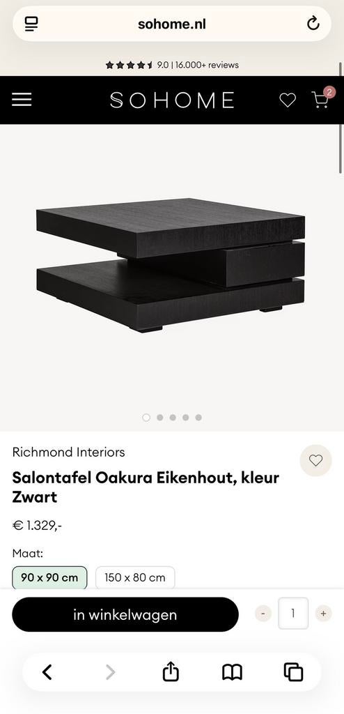 Richmond salontafel, Ophalen, 50 tot 100 cm, Vierkant, Zo goed als nieuw