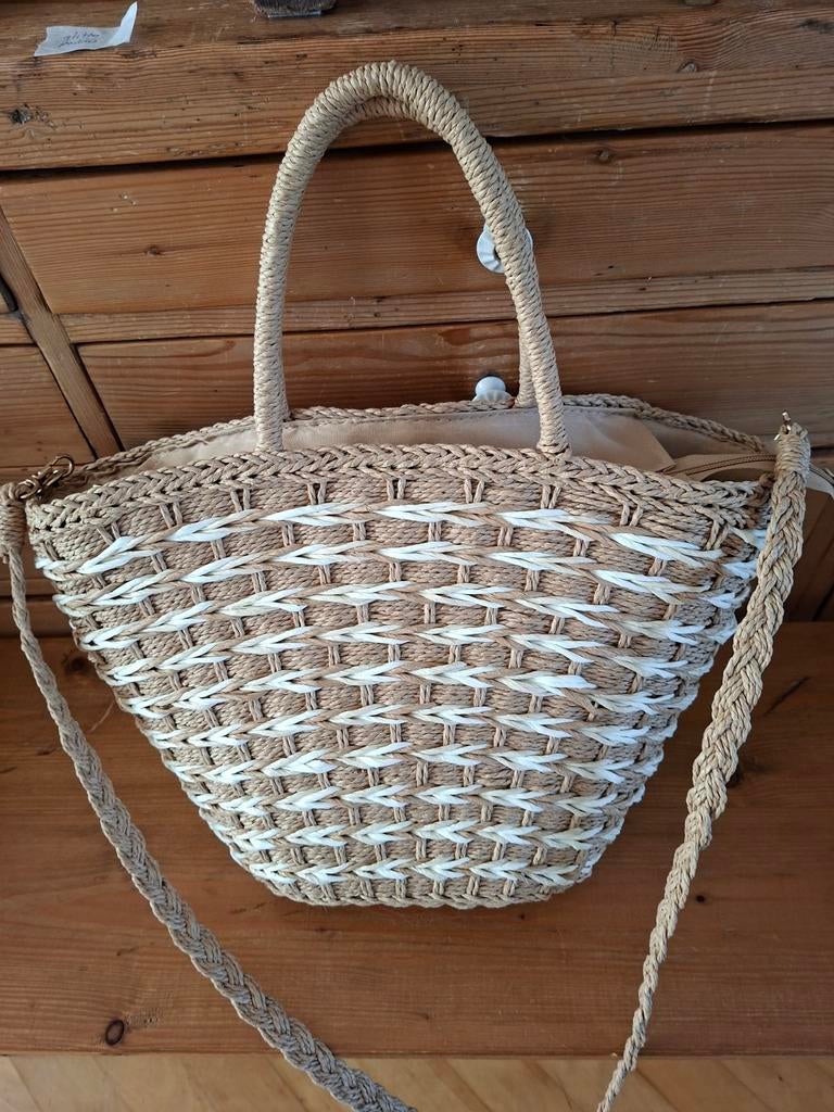 Handige rieten tas: strandtas, boodschappentas, handwerktas, Ophalen of Verzenden