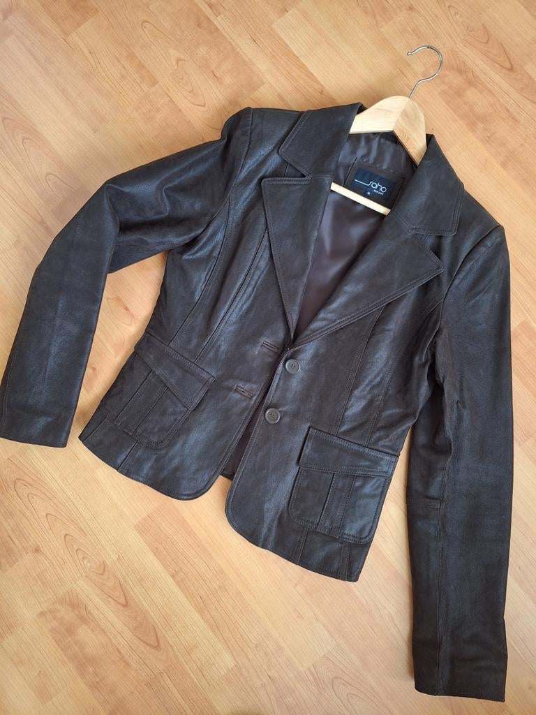 Suède blazer van Soho, bruin leer, mt 36, Bruin, Ophalen of Verzenden, Jasje, Maat 36 (S)
