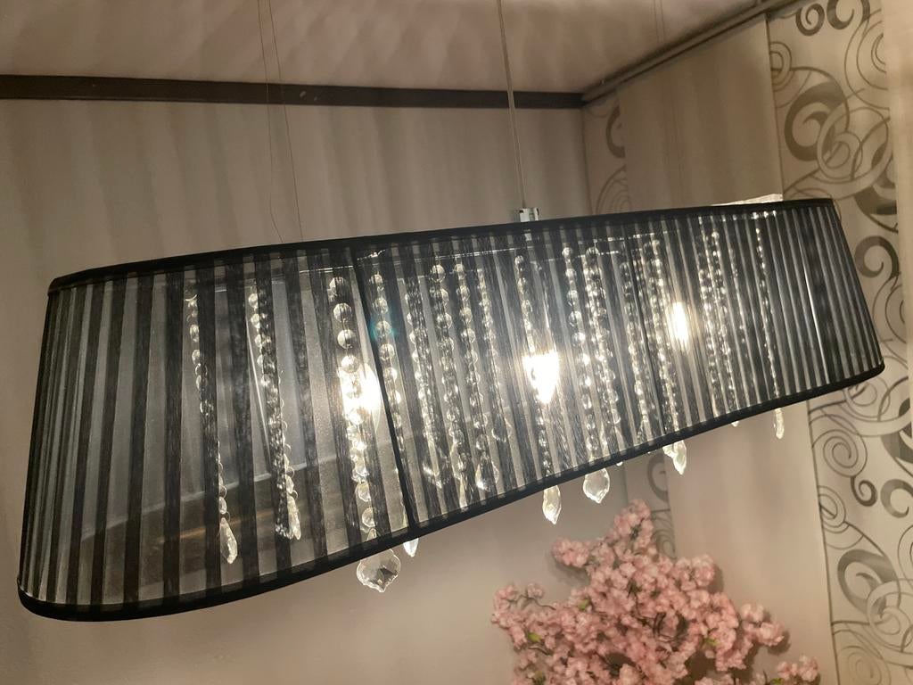 Moderne Zwarte Hanglamp met Kristallen, Ophalen, Zo goed als nieuw, Stof, Minder dan 50 cm
