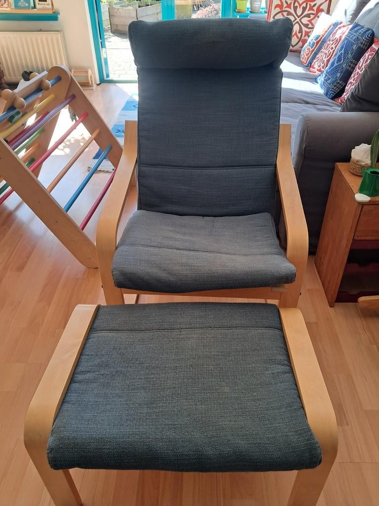 IKEA Poäng fauteuil met voetenbank, Huis en Inrichting, Fauteuils, Ophalen