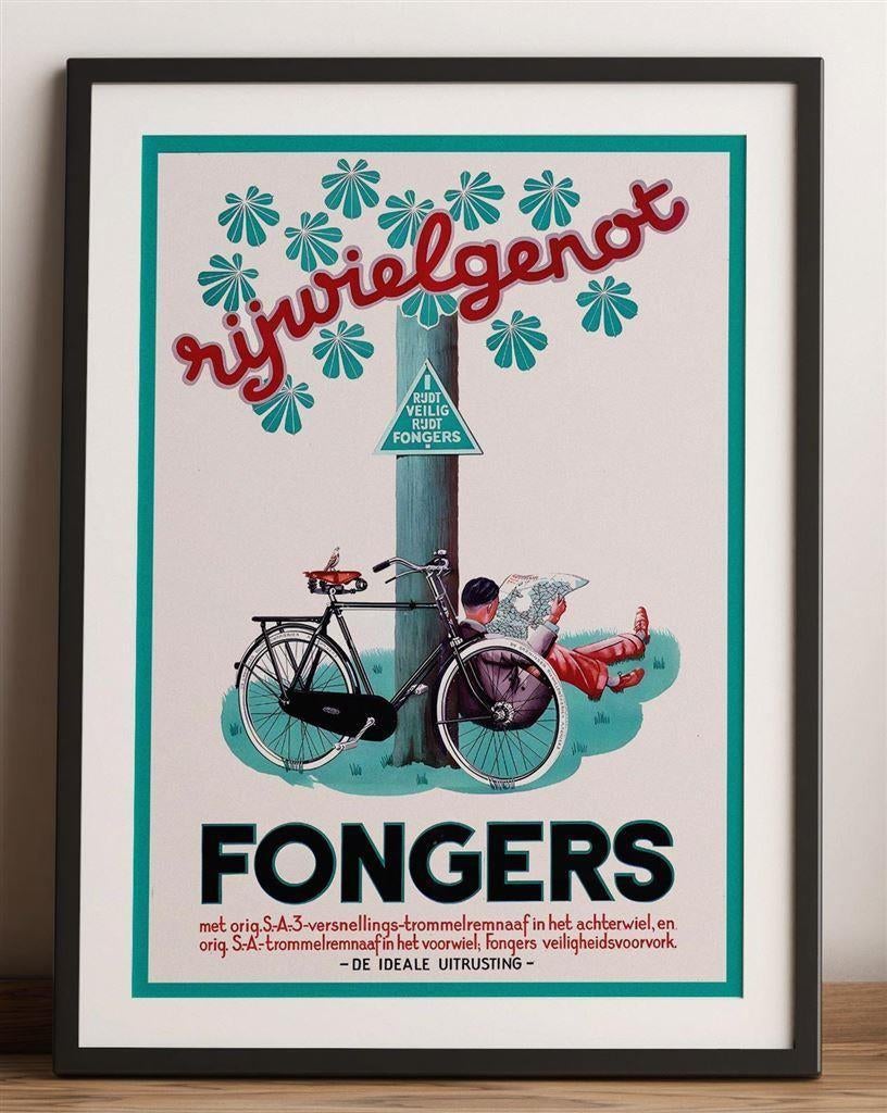 FONGERS Fietsen Nostalgische Affiche Fiets Poster, Verzamelen, Posters, Nieuw, Film en Tv, A1 t/m A3, Ophalen of Verzenden
