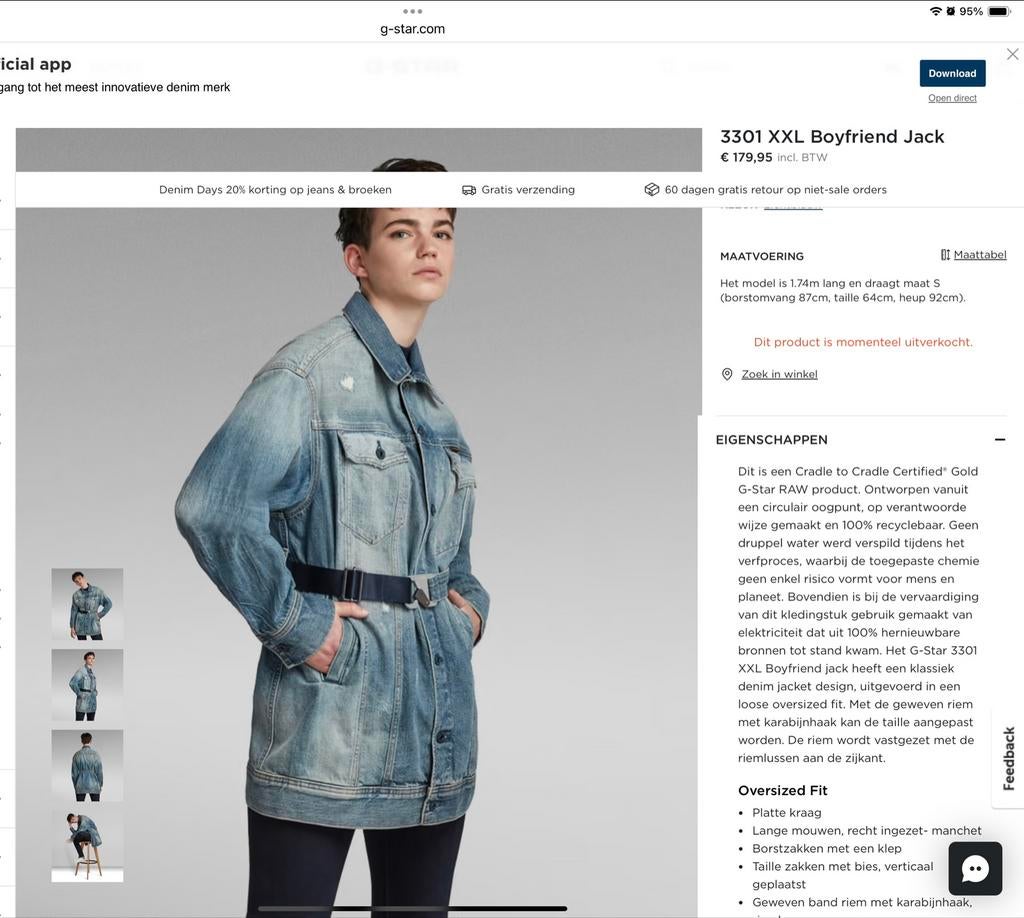 G-star 3301 XXL Boyfriend spijkerjas nieuw met labels maat M, Ophalen of Verzenden, Nieuw, Maat 46/48 (XL) of groter, Blauw