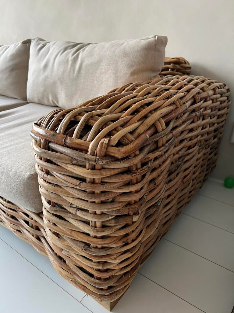 Prachtige bank dik bamboe, rotan, riet., Huis en Inrichting, Banken | Bankstellen, Ophalen, Tweepersoons, 200 tot 250 cm, Riet of Rotan