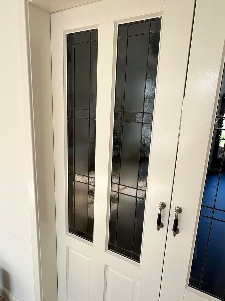 Klassieke jaren '30 en suite schuifdeuren met glas in lood, Doe-het-zelf en Verbouw, Deuren en Horren, Ophalen, Gebruikt, 120 cm of meer