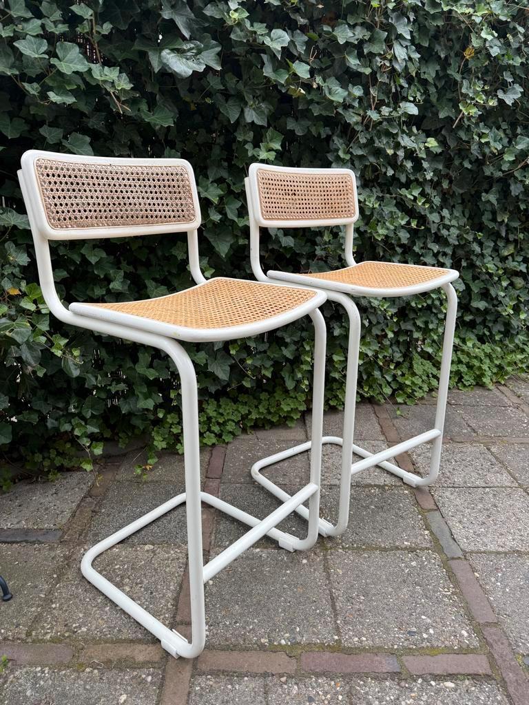 Vintage Cesca Barstoelen - Marcel Breuer, Metaal, Gebruikt, Ophalen of Verzenden, 2 krukken