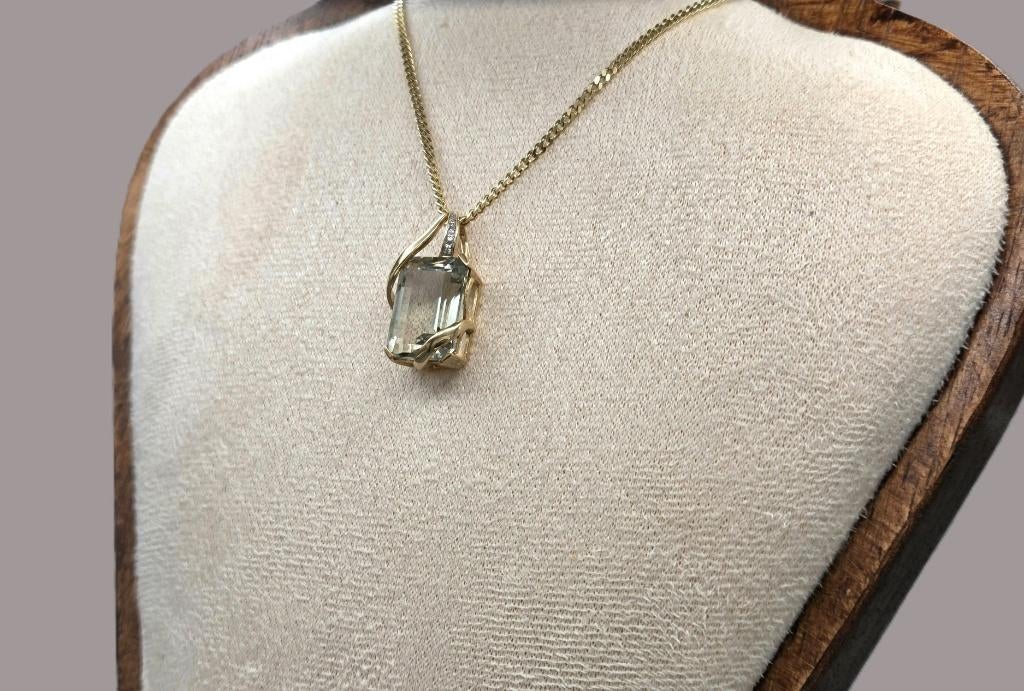 Gouden Vintage hanger edelsteen amethist diamant. 2026/195., Overige voorstellingen, ., Ophalen of Verzenden, Zo goed als nieuw