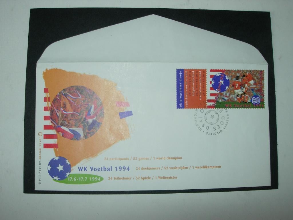 NL Nederland 2 FDC's WK voetbal 1994, Verzenden, Onbeschreven, Nederland