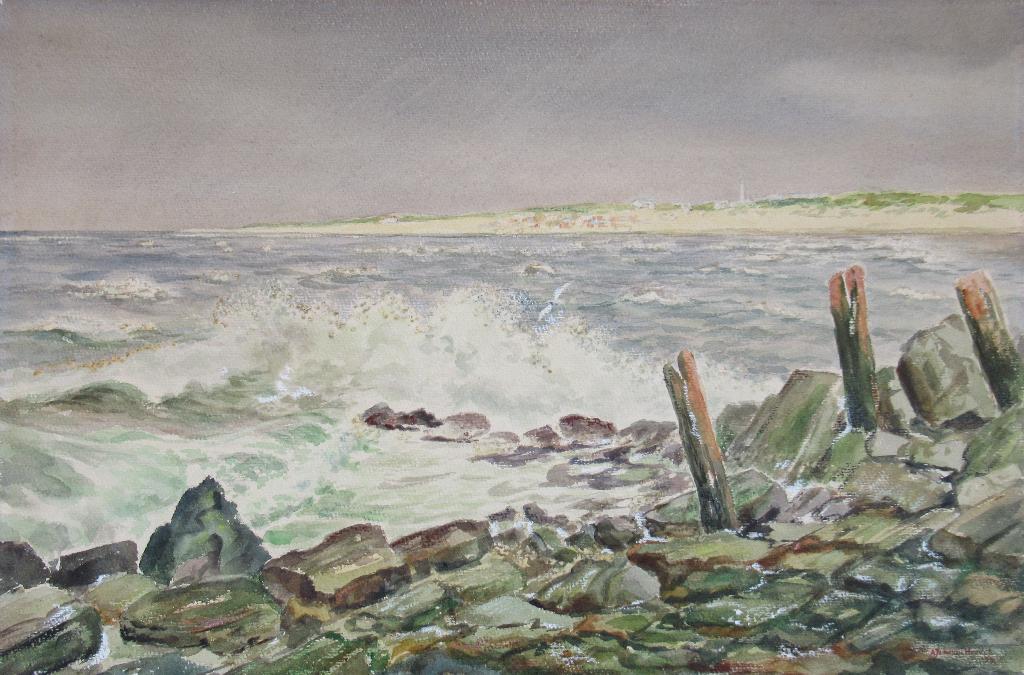 A.J. Van den Heuvel: Het Hoekse strand vanaf de pier, 1979, Ophalen of Verzenden