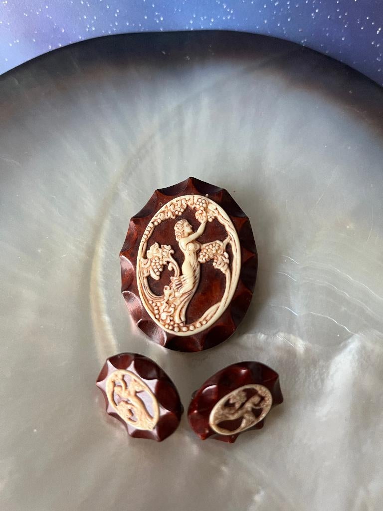 Leuke oude broche met bijpassende klem oorbellen, clips, Ophalen of Verzenden, Overige materialen, Broche