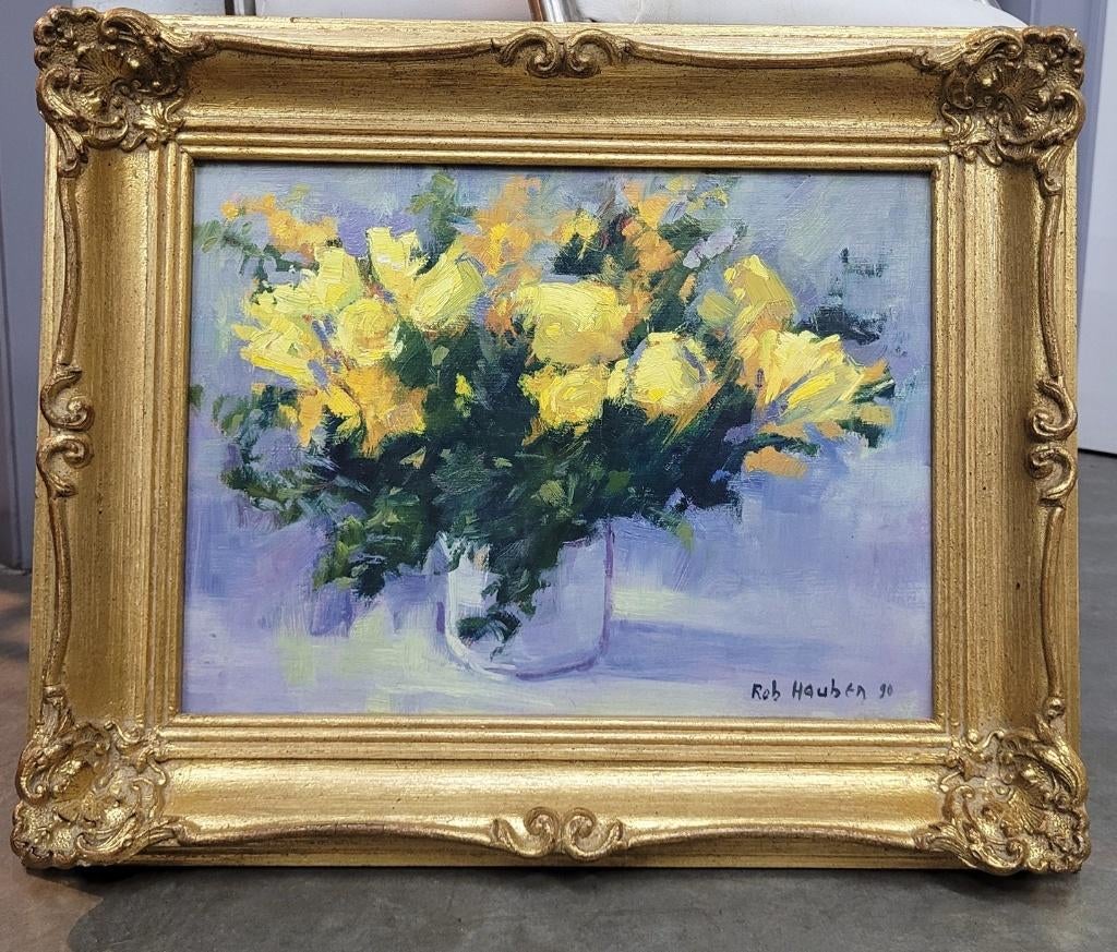 Robert HAUBEN, vaas met gele rozen, Ophalen of Verzenden
