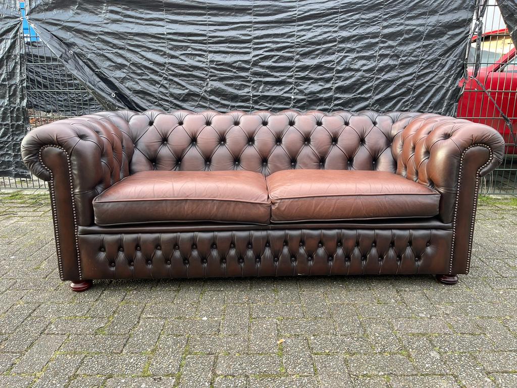 Engels Chesterfield bank bruin gevlamd GRATIS BEZORGD!, Ophalen of Verzenden, Gebruikt, 75 tot 100 cm, Leer