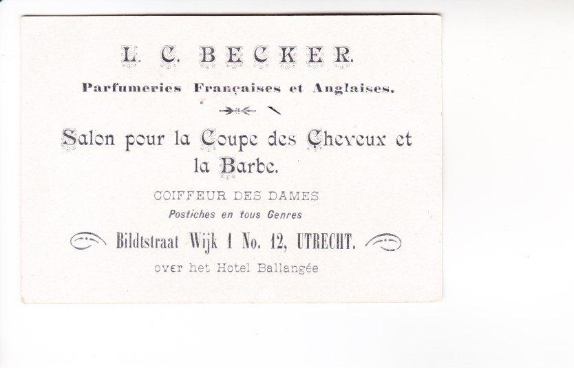 UTRECHT,-Reclamekaartje L.C. Becker-Parfum-Coiffeur. 16-02, Verzamelen, Ophalen of Verzenden, Voor 1920, Ongelopen, Utrecht