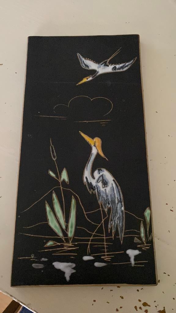 Keramische tegel. Afbeelding reiger. 26-13 cm, Ophalen of Verzenden