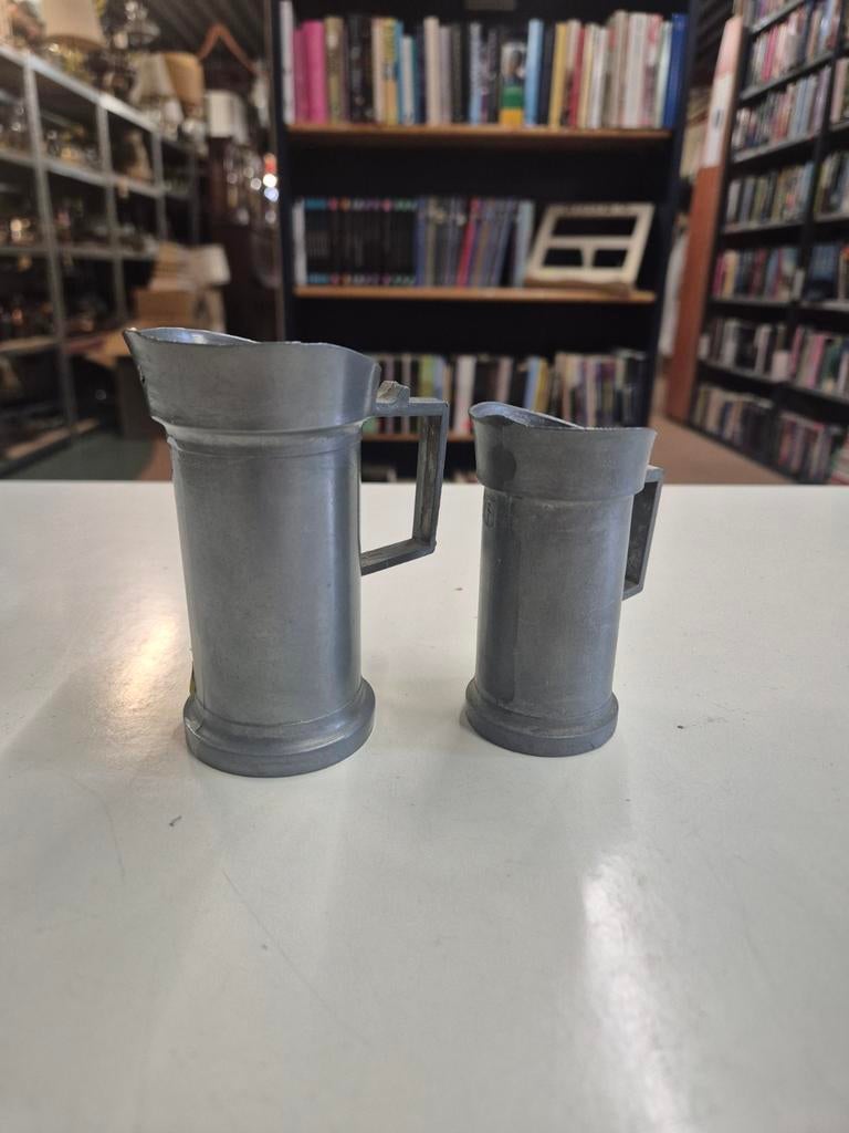 Antieke Tinnen Maatbekers met Ijkmerken, Antiek en Kunst, Ophalen of Verzenden