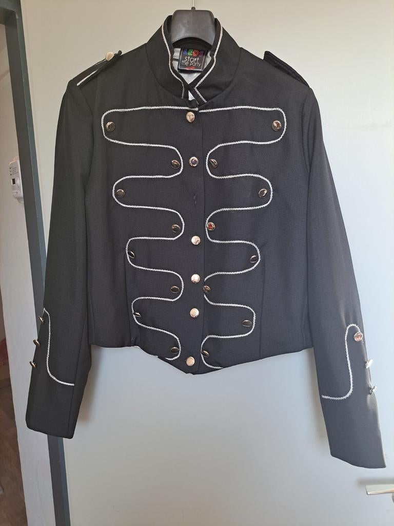 Zwart/zilver carnaval jasje met verlichting - XL, Ophalen of Verzenden, Zo goed als nieuw, Carnaval, Kleding