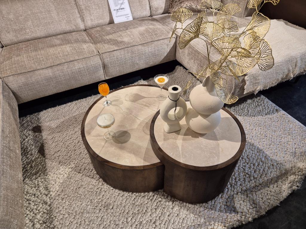 Salontafel set Rond mangobruin & Marmer stijlvol en tijdloos, Ophalen, 100 tot 150 cm, Bornsestraat 31, 50 tot 100 cm