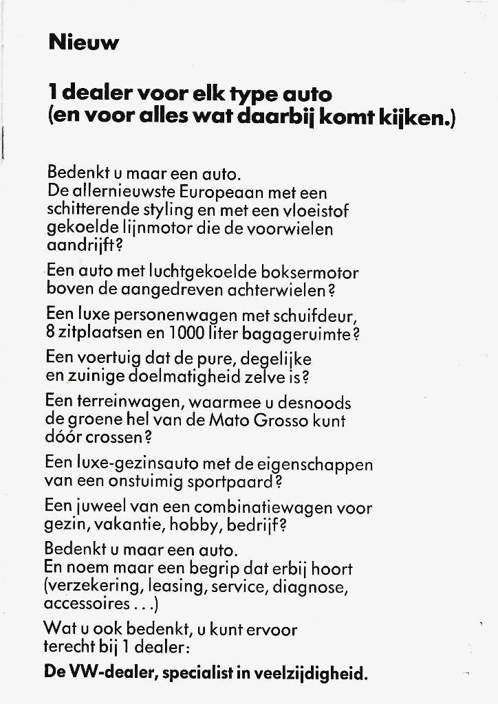 VW Volkswagen Kever Cabriolet Passat 412 K70 181 brochure, Ophalen of Verzenden, Zo goed als nieuw, Volkswagen