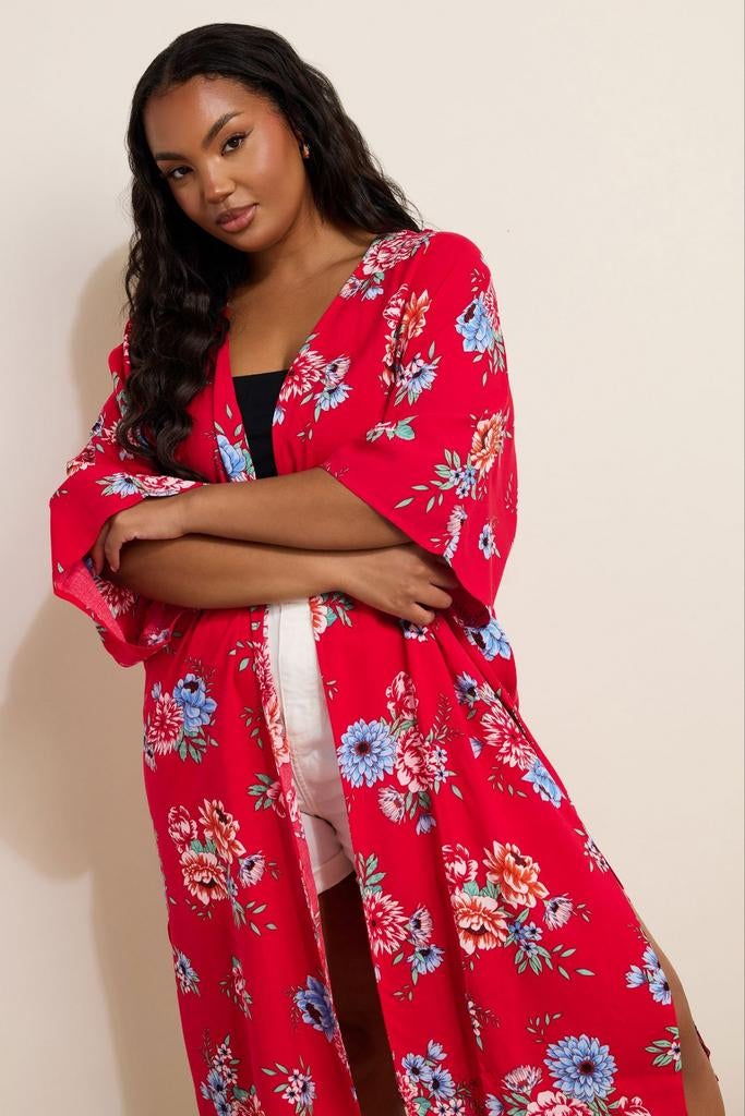 Prachtige Kimono met Bloemenprint, Maat 46/48 (XL) of groter, Ophalen of Verzenden, Zo goed als nieuw, Geen merk