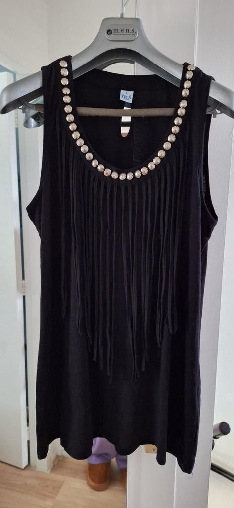 Zwart topje met franjes - M&S Mode - Maat L, Zwart, Maat 42/44 (L), Ophalen of Verzenden, Zo goed als nieuw
