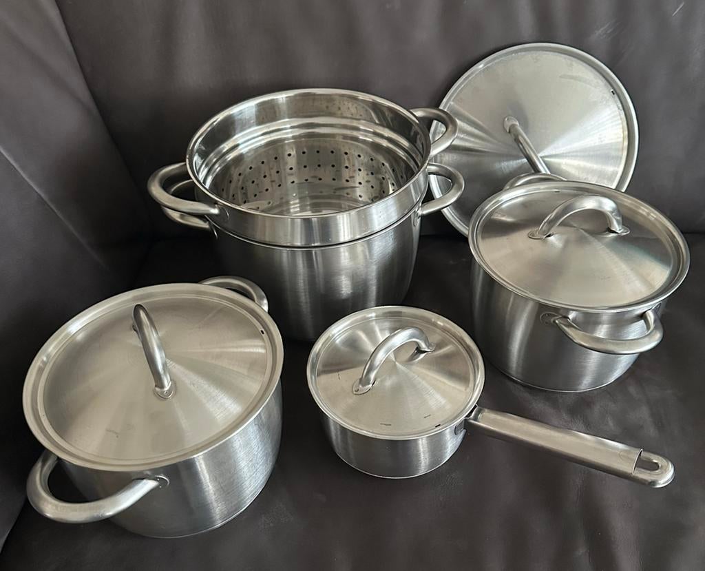 Pannen geschikt voor inductie, Huis en Inrichting, Keuken | Potten en Pannen, Ophalen, Gebruikt, Inductieplaat, Pannenset