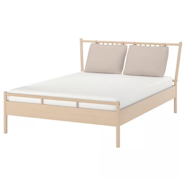 Ikea Bjorksnas bed met lattenbodems, 140x200 cm, Ophalen, Gebruikt, Beige, Tweepersoons