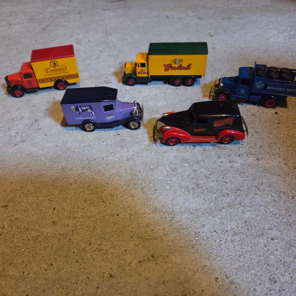 Set van 5 Reclame Miniatuur Vrachtwagens en Bestelwagens, Gebruikt, 1:50 of kleiner, Truck, Ophalen