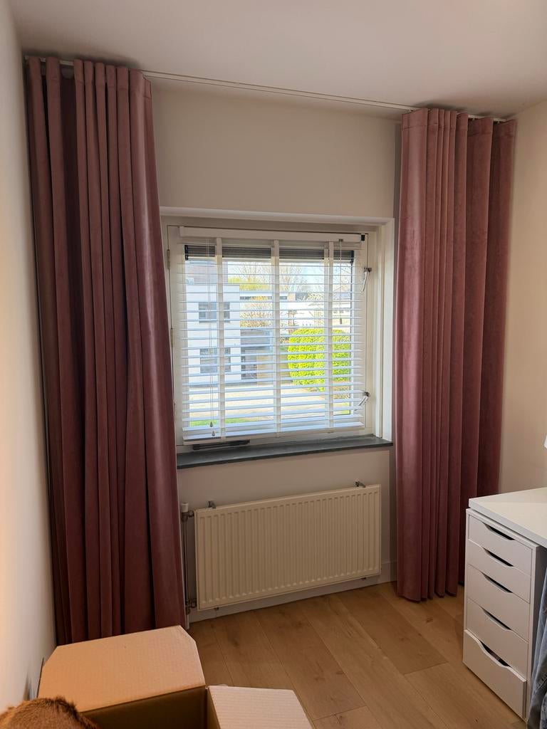 Roze velours gordijnen met waveplooi, Ophalen, Gebruikt, Overige kleuren, 200 cm of meer