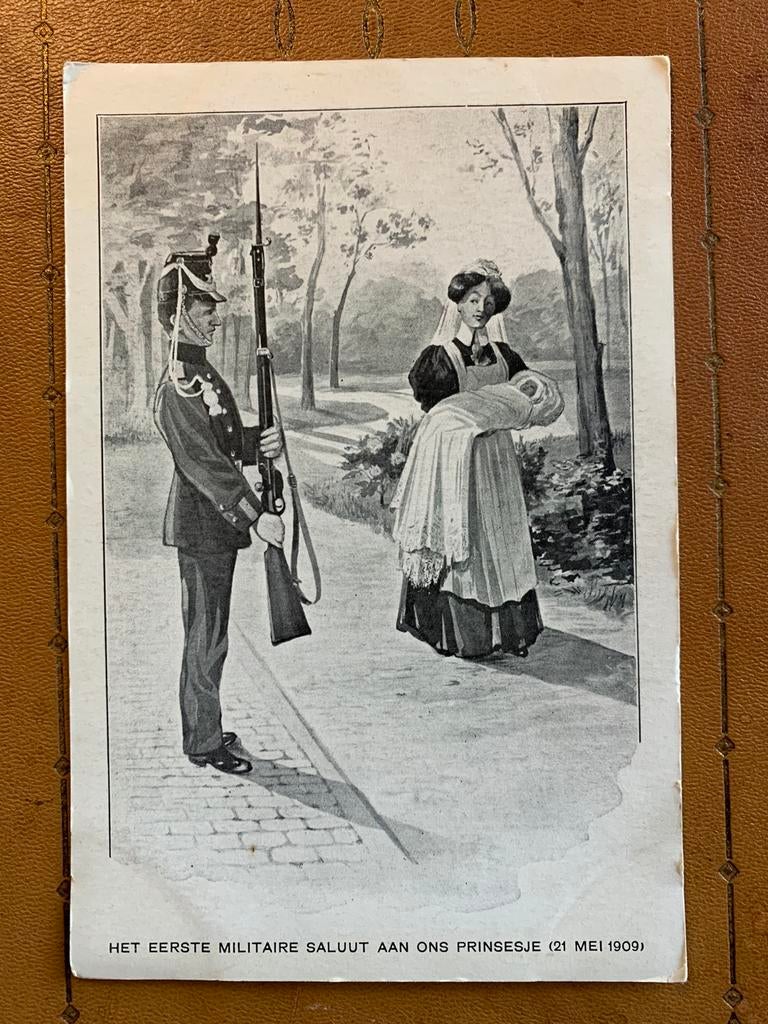 21-5-1909 Het eerste militaire saluut aan ons prinsesje, Ophalen of Verzenden, Voor 1920, Ongelopen, Sterren en Beroemdheden