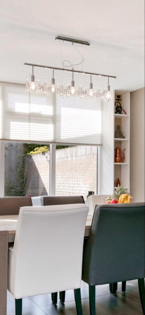 Moderne hanglamp met kristallen details, Ophalen, Zo goed als nieuw, Metaal, Minder dan 50 cm