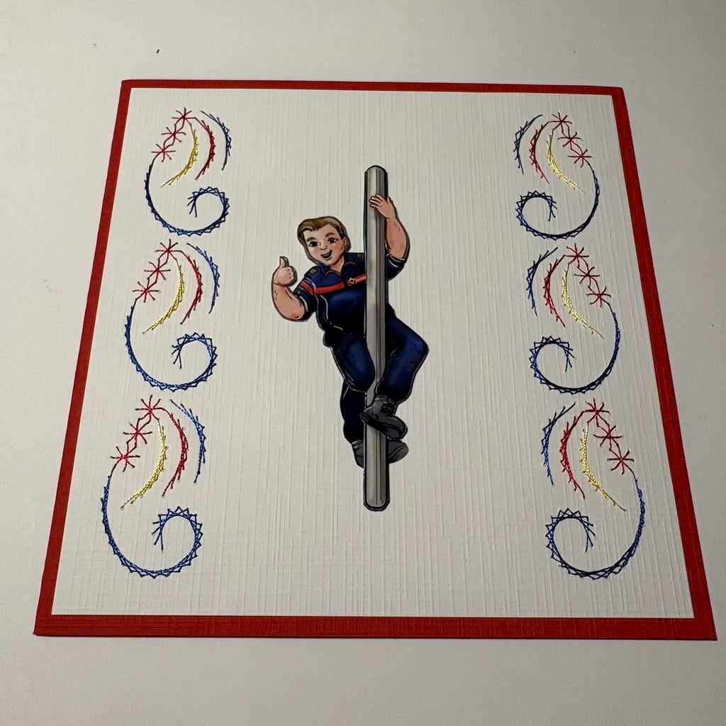 Geborduurde kaart brandweerman, Hobby en Vrije tijd, Kaarten | Zelfgemaakt, Ophalen of Verzenden, Nieuw, Overige thema's