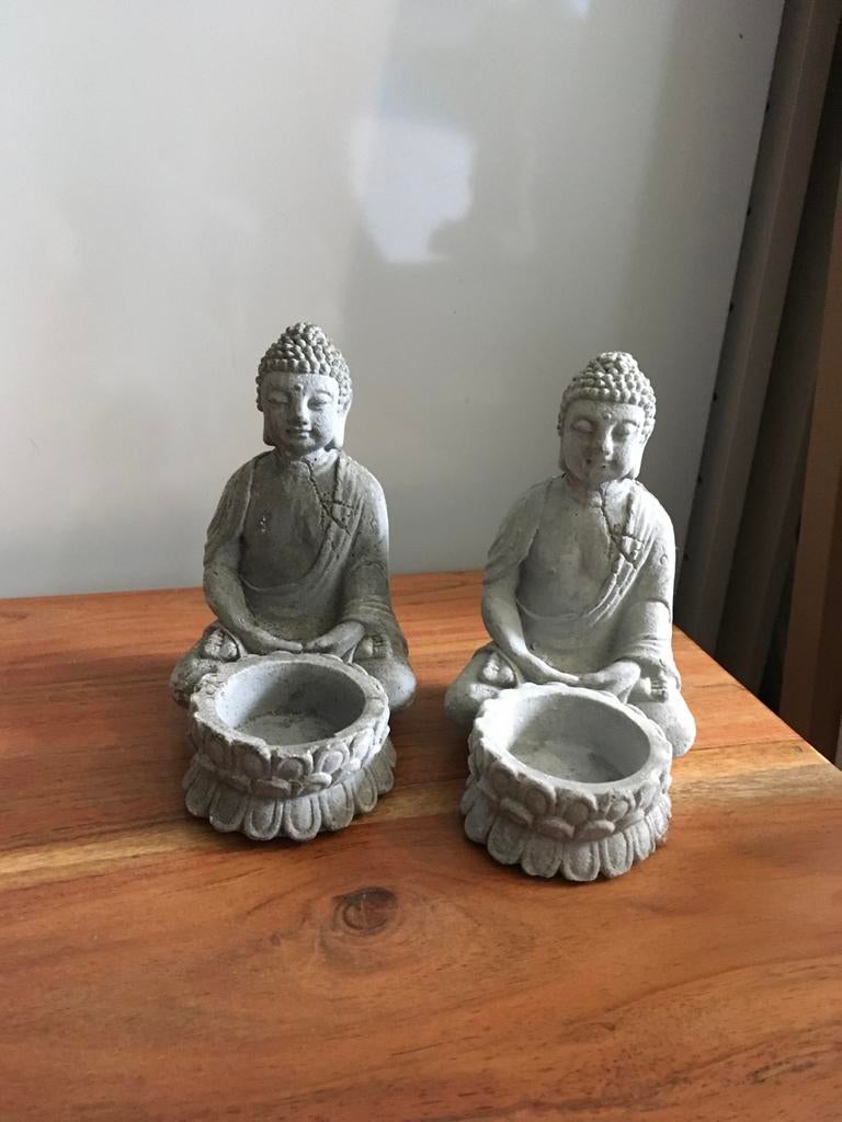 Set van 2 Boeddha theelichthouders van steen, Ophalen of Verzenden, Gebruikt