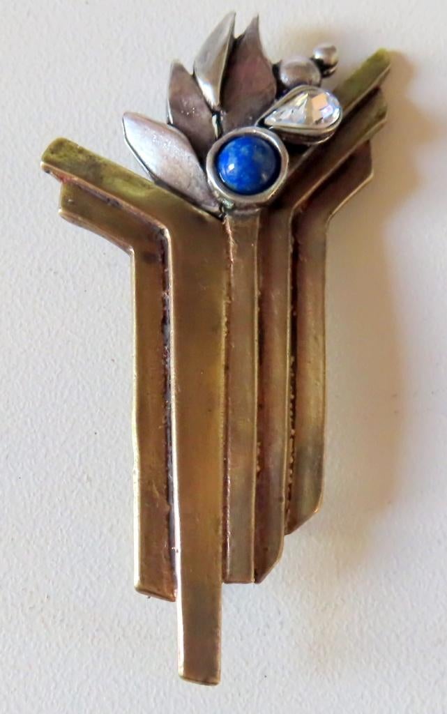 Uit inboedel:Royale Design Art Deco broche zilver/brons,incl, Sieraden, Tassen en Uiterlijk, Broches, Zo goed als nieuw, Zilver