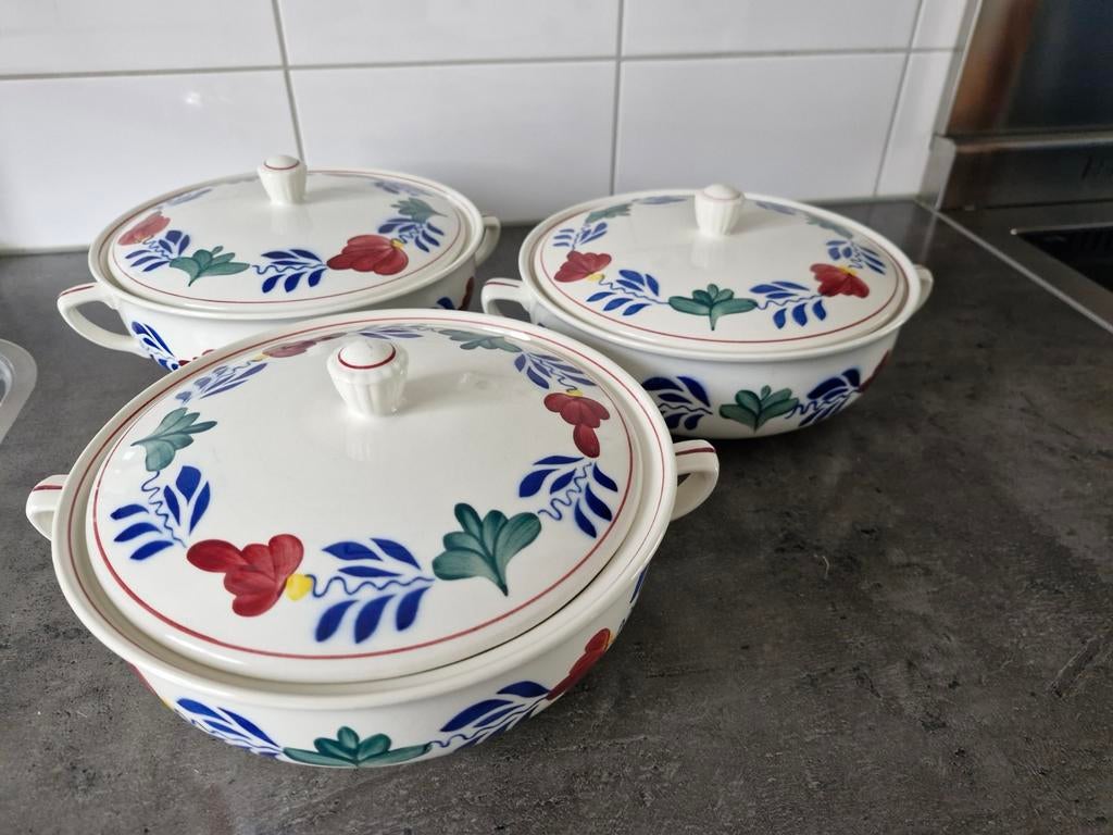 Boerenbont dekschalen - Set van 3, Ophalen, Gebruikt, Schaal of Schalen, Aardewerk