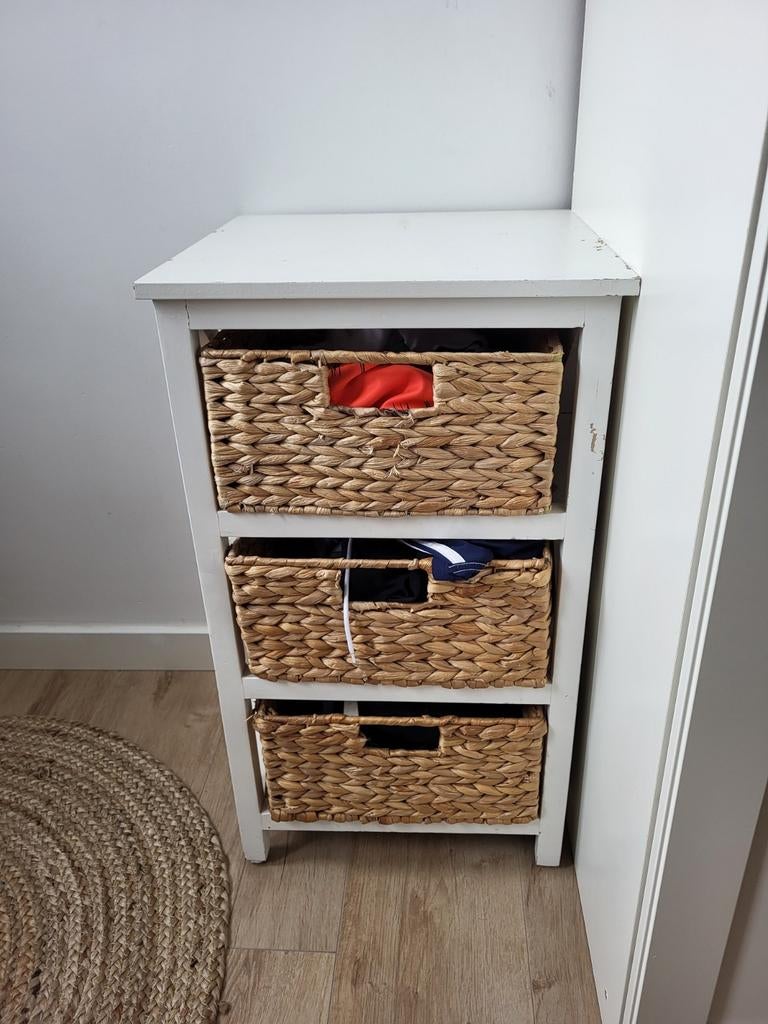 Witte kast met rieten manden - opbergmeubel mandjes kast 💫, Huis en Inrichting, Kasten | Overige, Gebruikt, Ophalen of Verzenden
