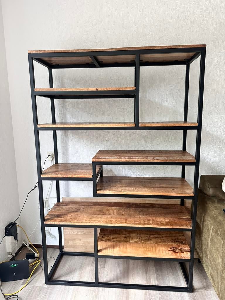 Mangohouten vakkenkast, Huis en Inrichting, Kasten | Boekenkasten, Zo goed als nieuw, 100 tot 150 cm, 150 tot 200 cm, 25 tot 50 cm