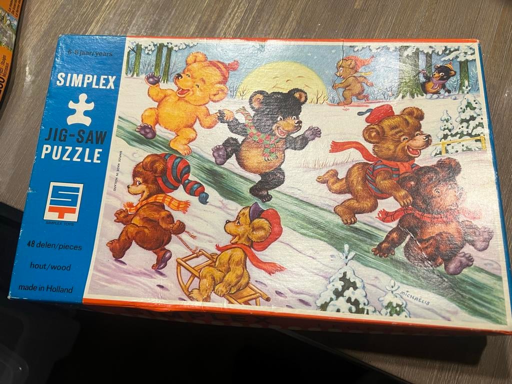 Simplex Jig-Saw Puzzle - Beren in de sneeuw (hout), Gebruikt, 10 tot 50 stukjes, Ophalen of Verzenden, Van hout