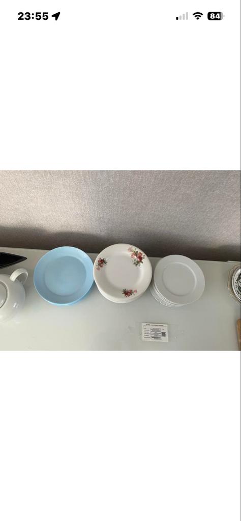 Diverse borden en theepot - Gebruikt servies, Gebruikt, Keramiek, Overige typen, Ophalen of Verzenden