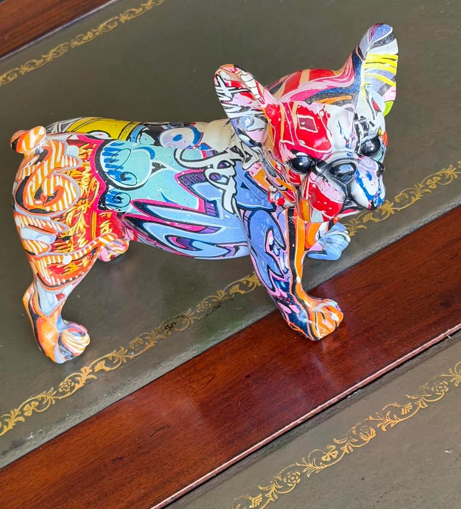 Art deco beeld franse bulldog met graffiti kunst, Antiek en Kunst, Verzenden