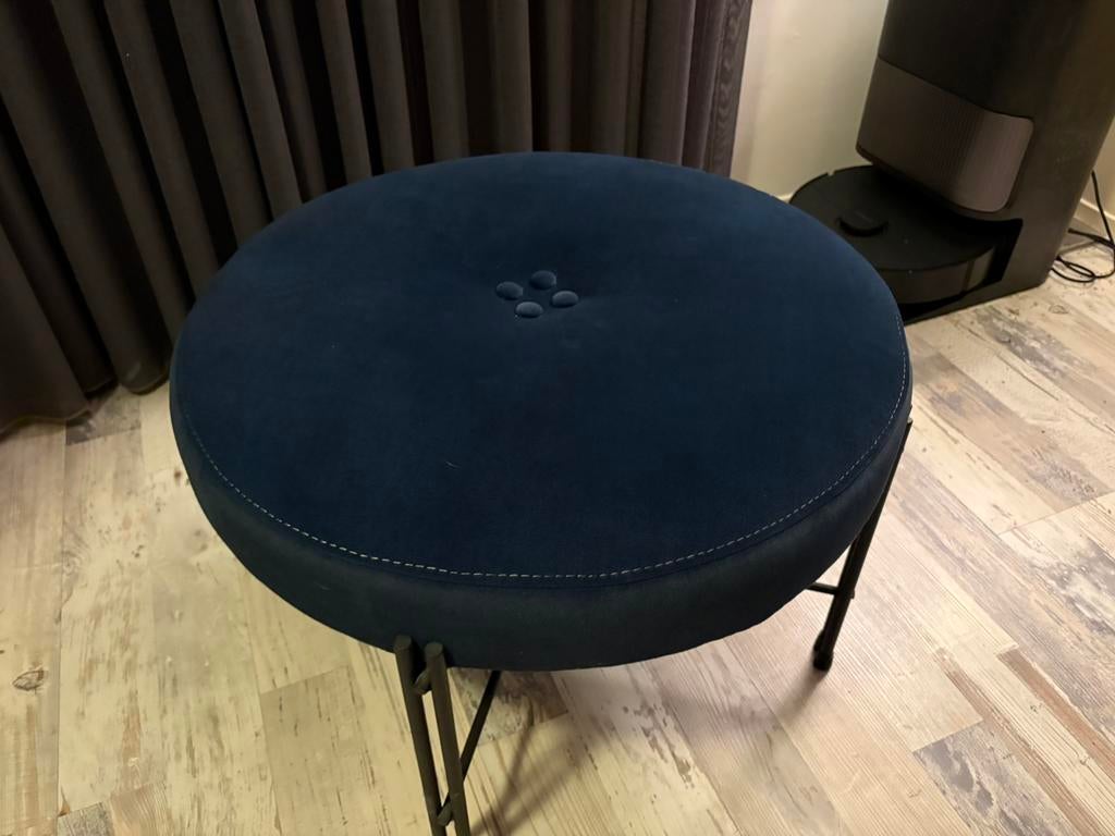 Ronde velvet poef, Ophalen, Zo goed als nieuw, Stof, 50 tot 75 cm