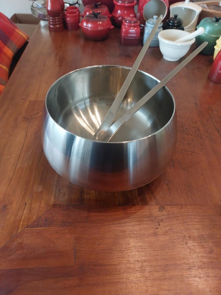 Georg Jensen Caravel saladekom + Arne Jacobsen saladebestek, Zilver, Ophalen of Verzenden, Metaal, Overige merken