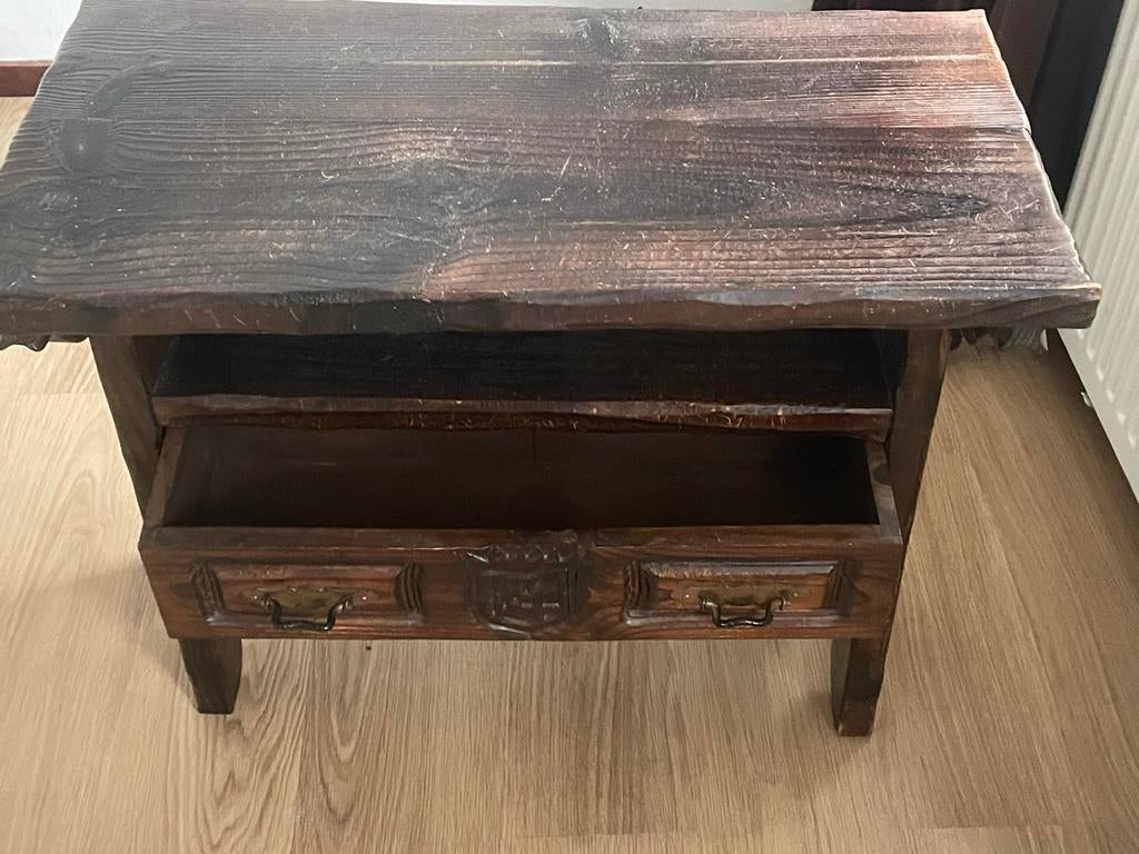 Houten bankje met lade/tafel met, Ophalen