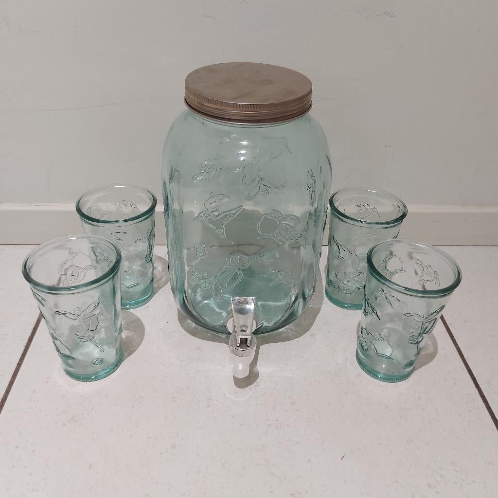 (Fruit) Water / Limonade Tap + glazen set, Huis en Inrichting, Keuken | Servies, Glas of Glazen, Nieuw, Ophalen of Verzenden, Glas