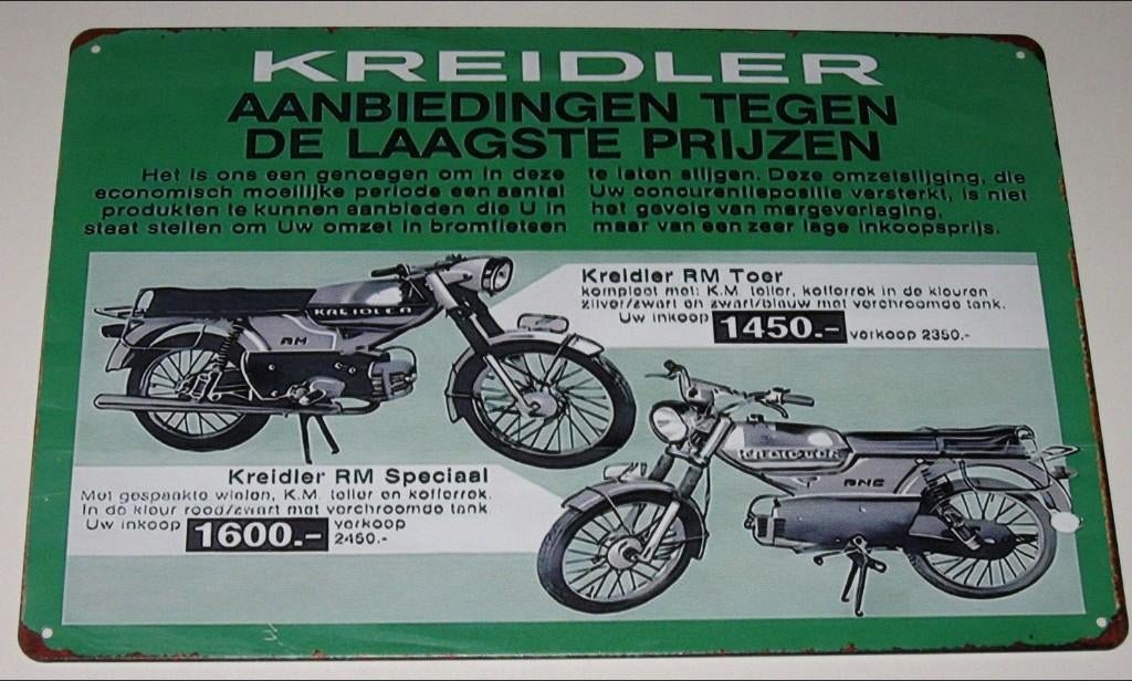 KREIDLER : Bord Oldtimer Kreidler RM Speciaal & RM Toer, Verzenden, Nieuw, Reclamebord