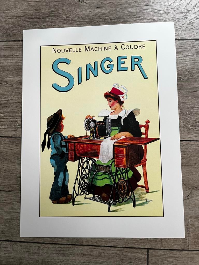 Vintage Singer Naaimachine Poster - 30x40 cm, Rechthoekig Staand, Nieuw, Ophalen of Verzenden, A1 t/m A3