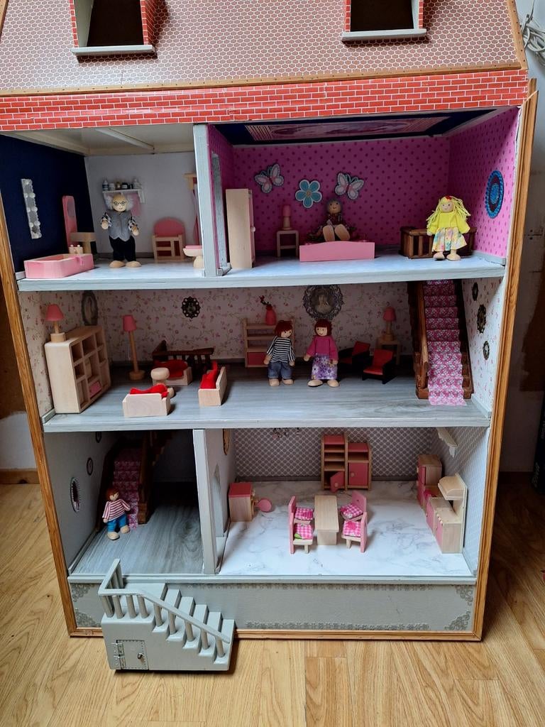 Vintage Groot Poppenhuis - Volledig Gerestyled, Ophalen, Gebruikt, Poppenhuis