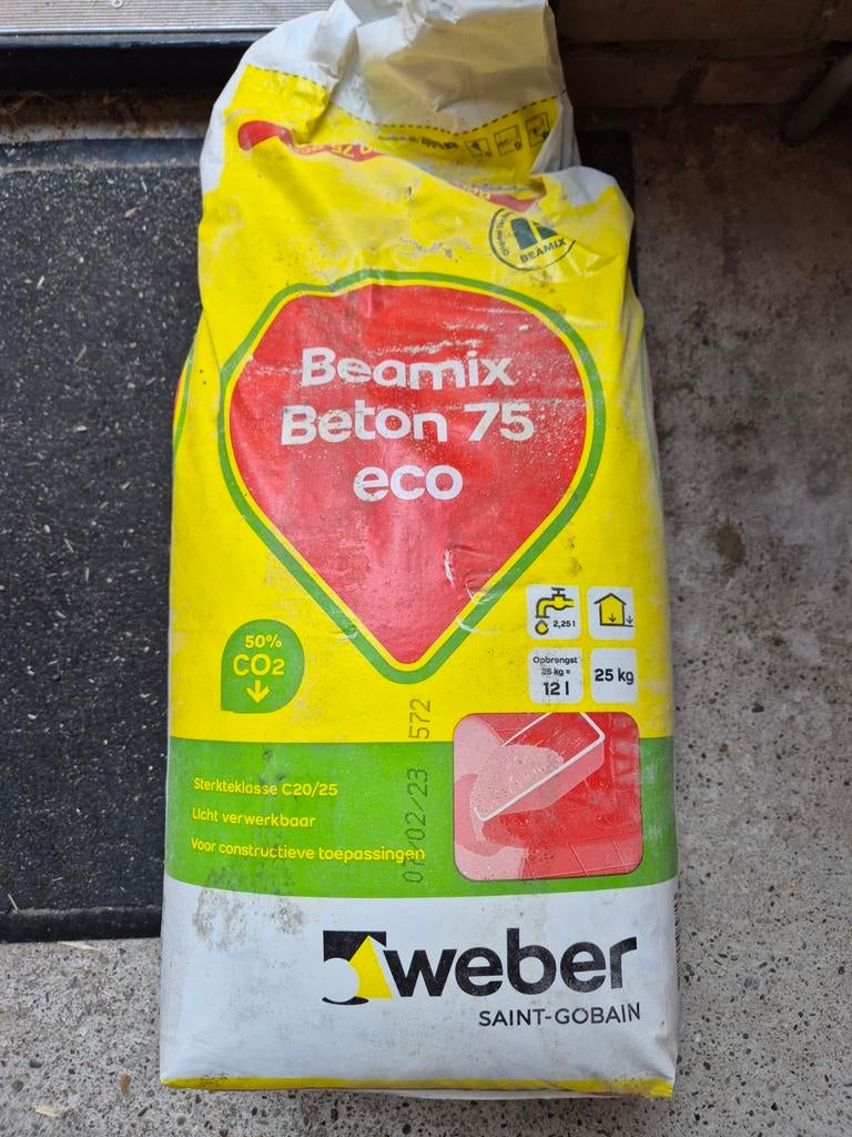 2x 25kg Beamix Beton 75 eco, Doe-het-zelf en Verbouw, Metselstenen, Ophalen, Nieuw, Beton
